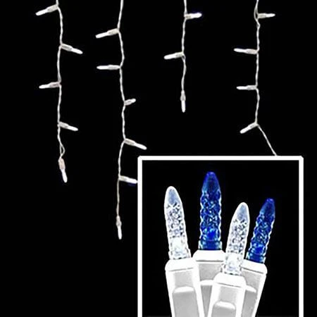 LED Icicle Lights - 70 Light Set - Pure White & Blue