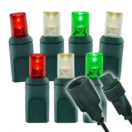 Wide Angle Conical - 4" Spacing, 70 Bulb, Grn Cord, UL Coaxial RY Plug - Full Wave - Warm White, Red And Green