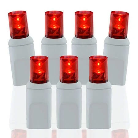70 Light Red 5 Mm Wide Angle Conical LED Christmas Lights - White Wire